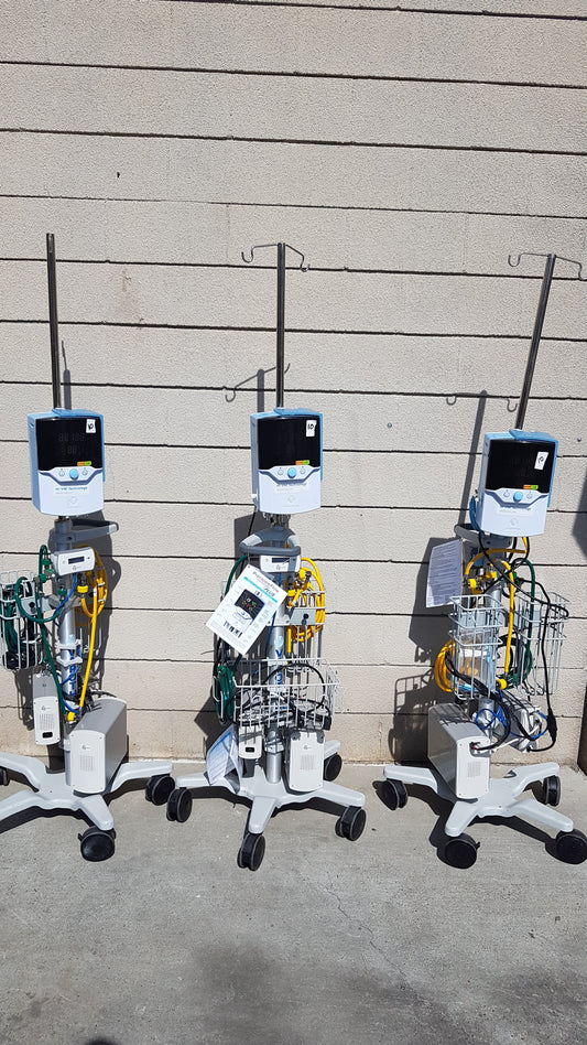 Lot of 3 Hi-VNI Technology Precision Flow Plus Respiratory Therapy Units With Stands