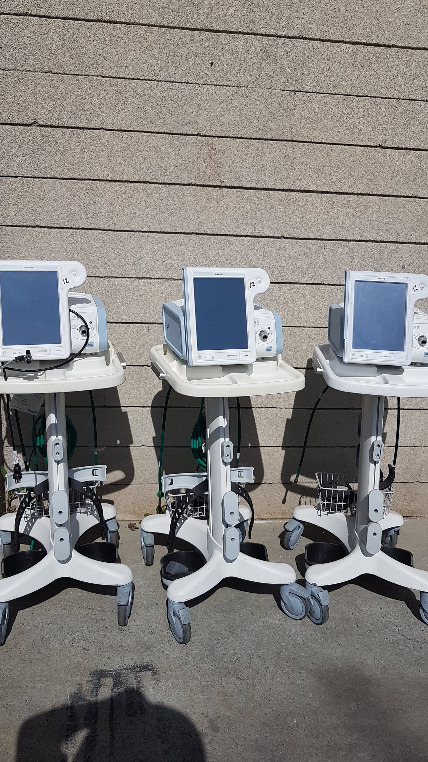 Lot of 3 Philips Respironics V60 Ventilators With Rolling Stands