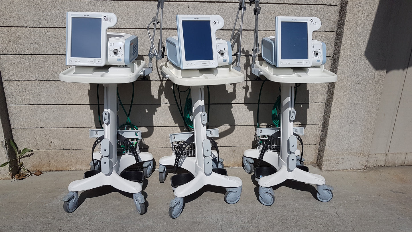 Lot of 3 Philips Respironics V60 Hospital BiPAP Ventilators With Rolling Stands