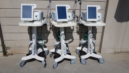 Lot of 3 Philips Respironics V60 Hospital BiPAP Ventilators With Rolling Stands