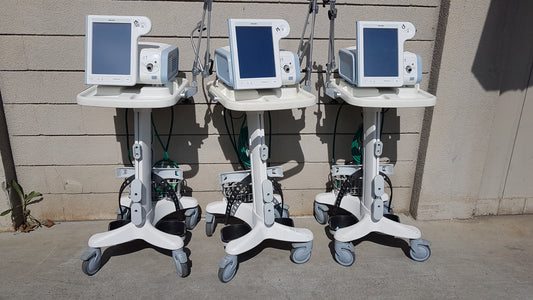 Lot of 3 Philips Respironics V60 Hospital BiPAP Ventilators With Rolling Stands