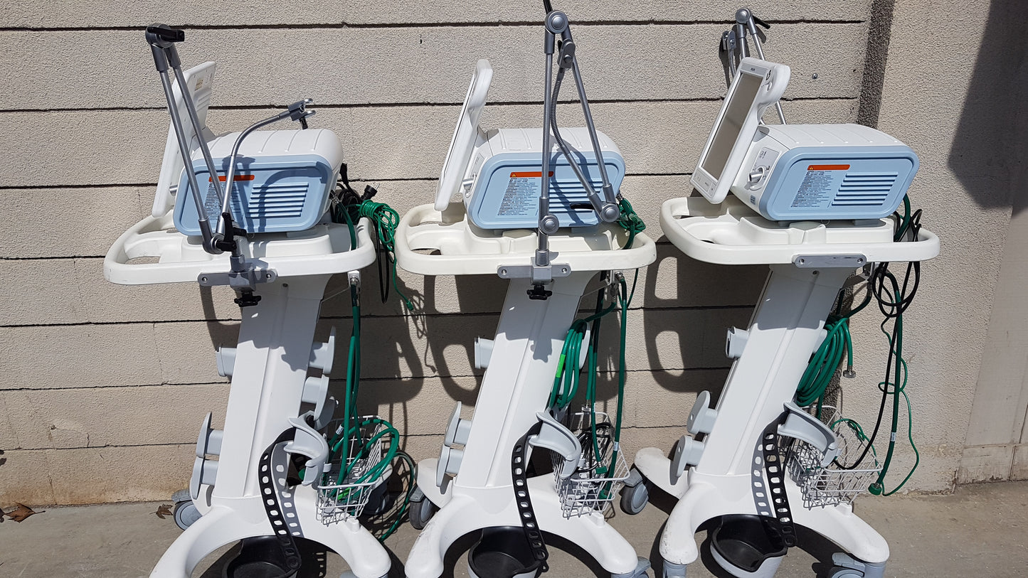 Lot of 3 Philips Respironics V60 Hospital BiPAP Ventilators With Rolling Stands