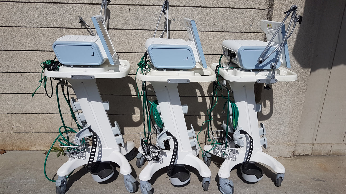 Lot of 3 Philips Respironics V60 Hospital BiPAP Ventilators With Rolling Stands
