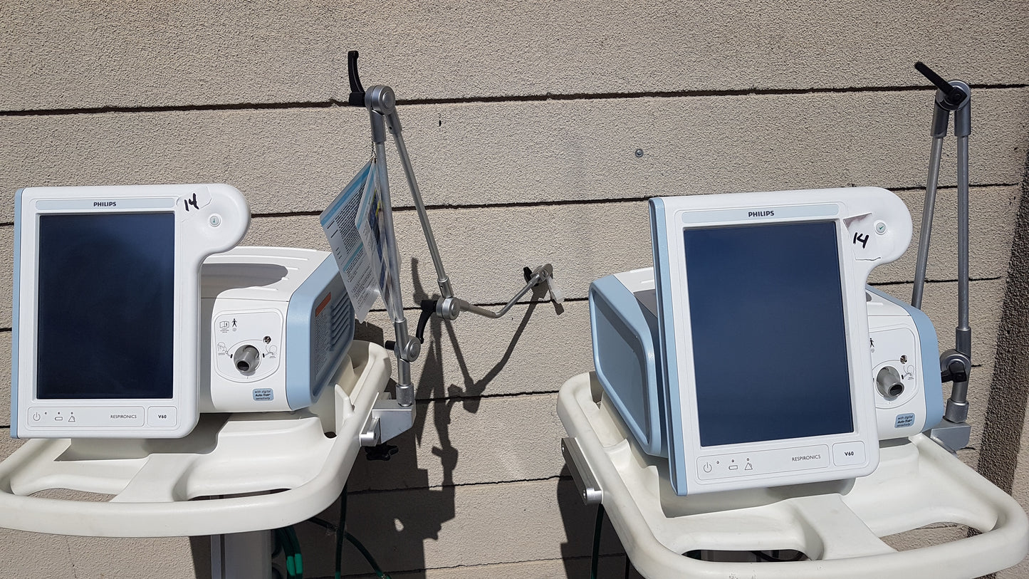 Lot of 2 Philips V60 Hospital BiPAP Ventilators With Rolling Stands