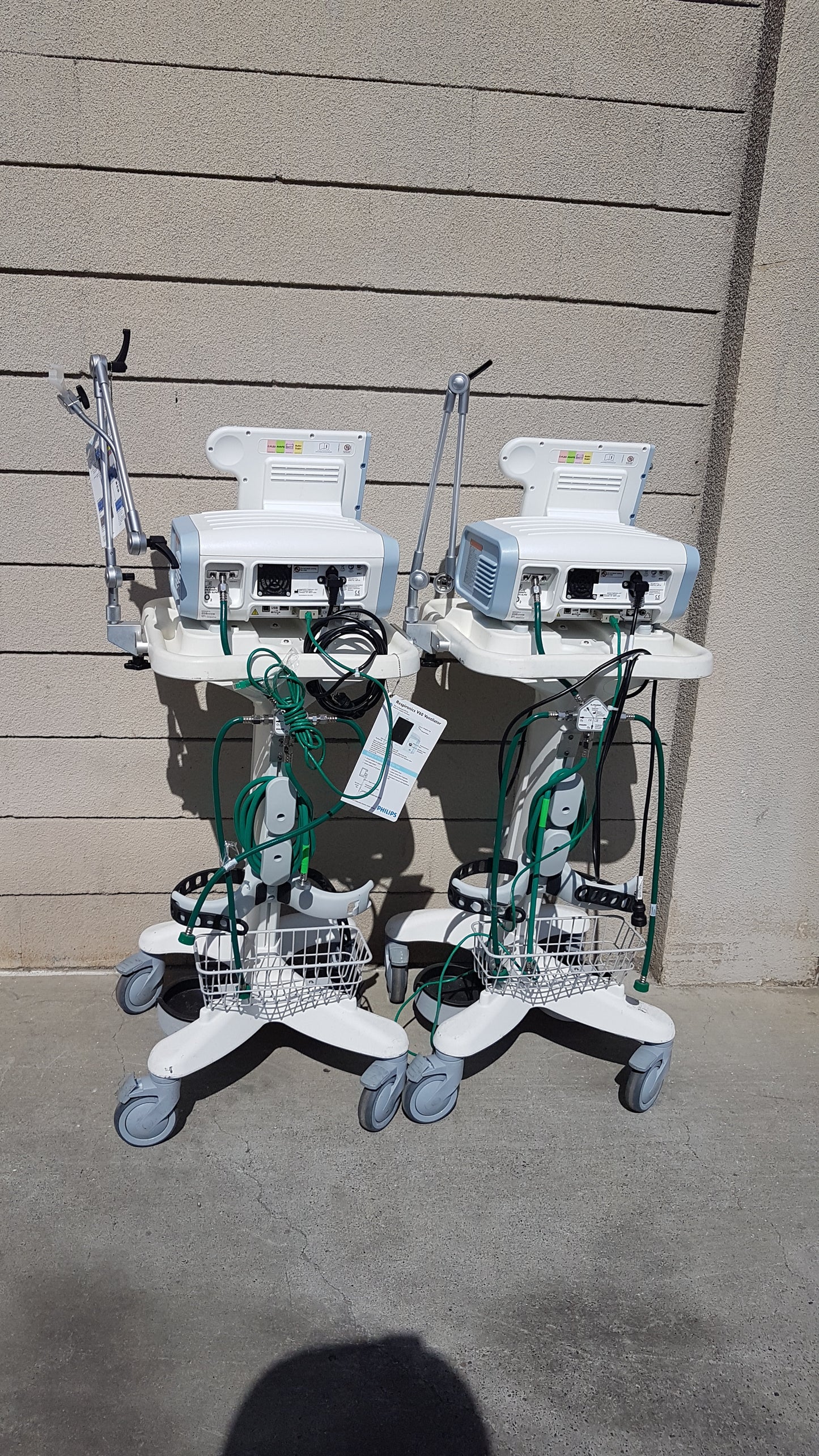 Lot of 2 Philips V60 Hospital BiPAP Ventilators With Rolling Stands