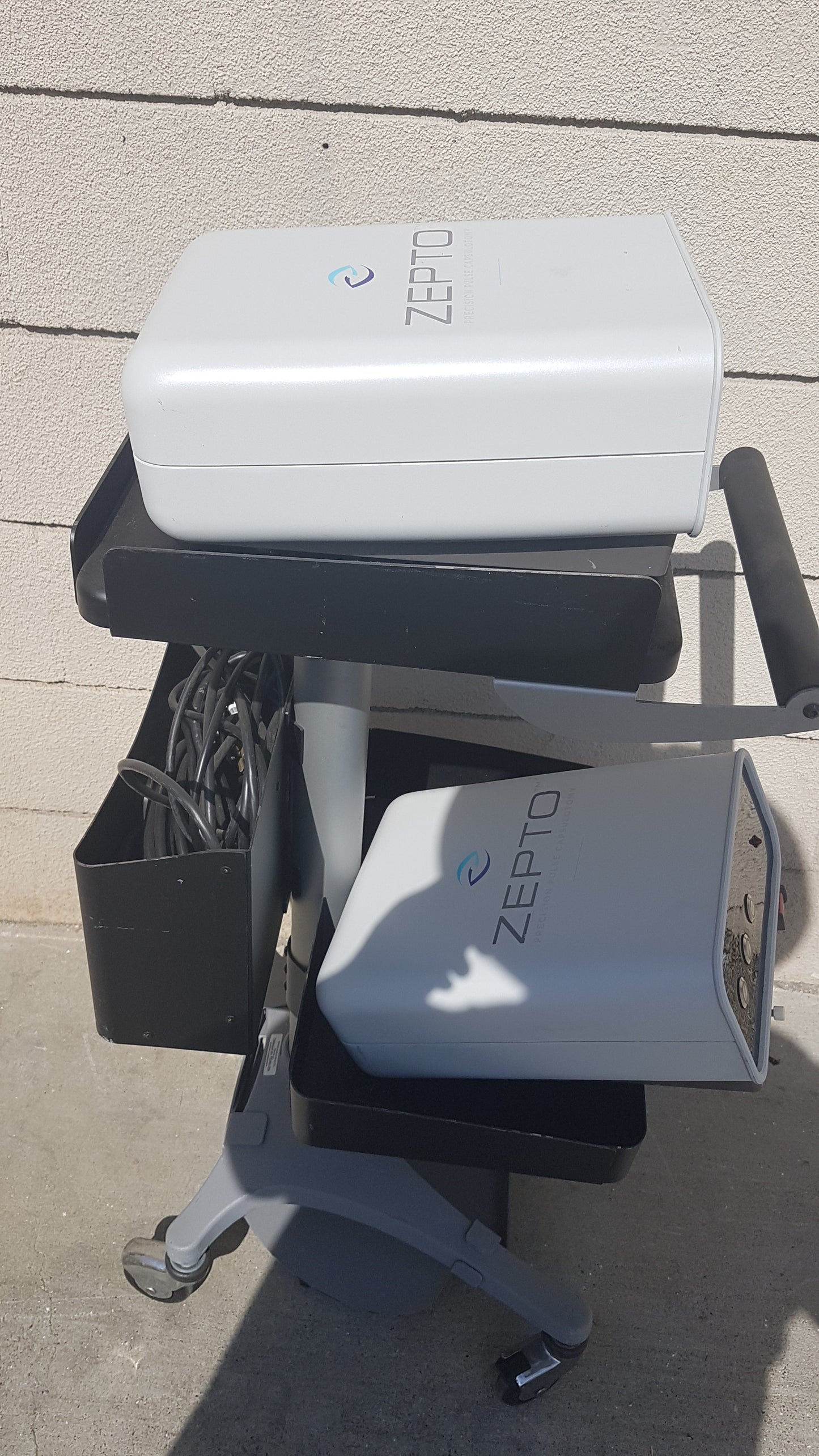 Lot of 2 Zepto Precision Pulse Capsulotomy Power Consoles With Rolling Cart