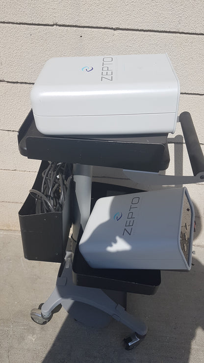 Lot of 2 Zepto Precision Pulse Capsulotomy Power Consoles With Rolling Cart