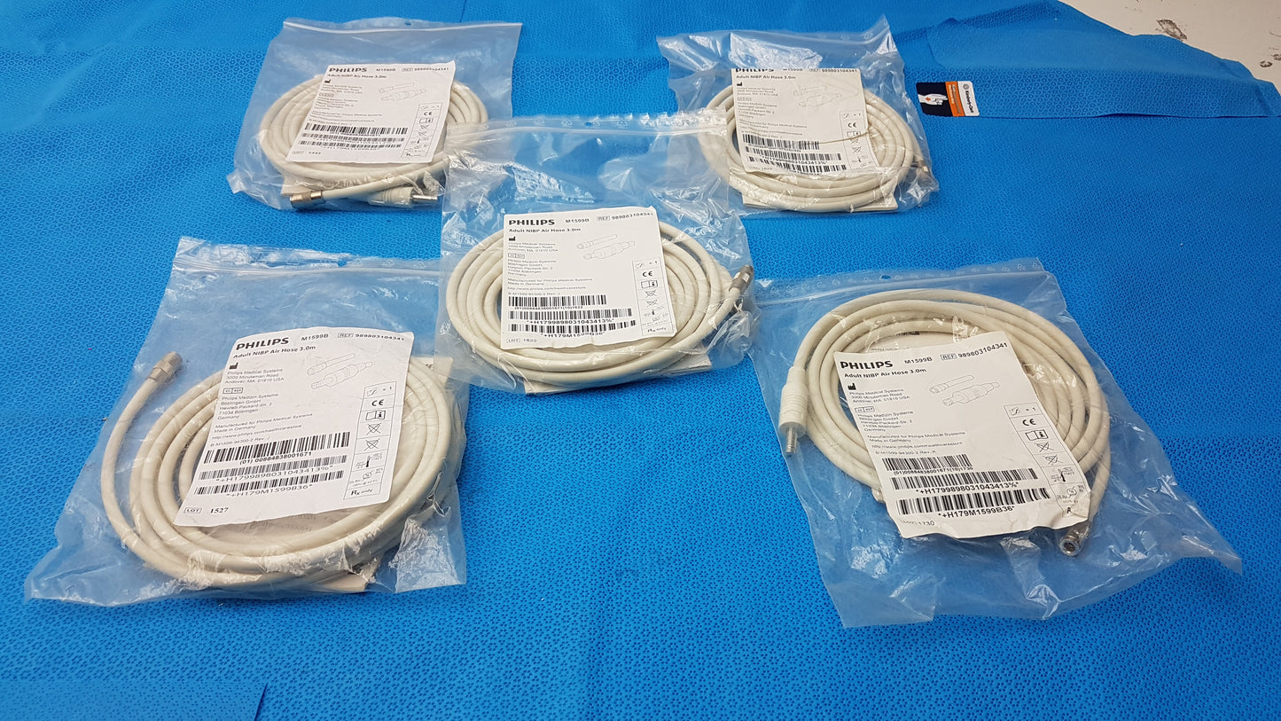 Lot of 5 Philips M1599B Adult NIBP Air Hoses 3.0m Ref 989803104341