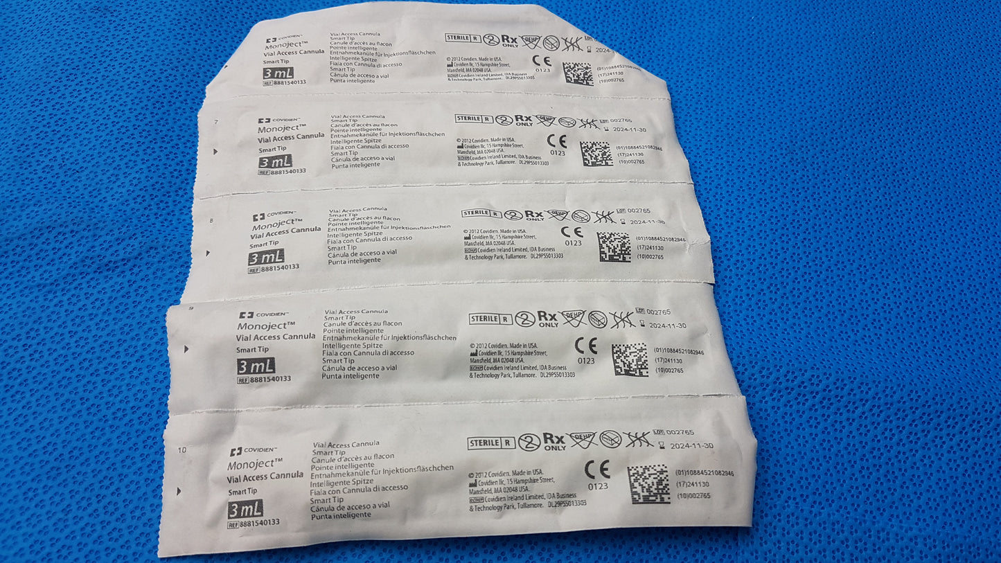 Lot of 50 Covidien Monoject 3mL Syringes Vial Access Cannula SmarTip Ref 8881540133