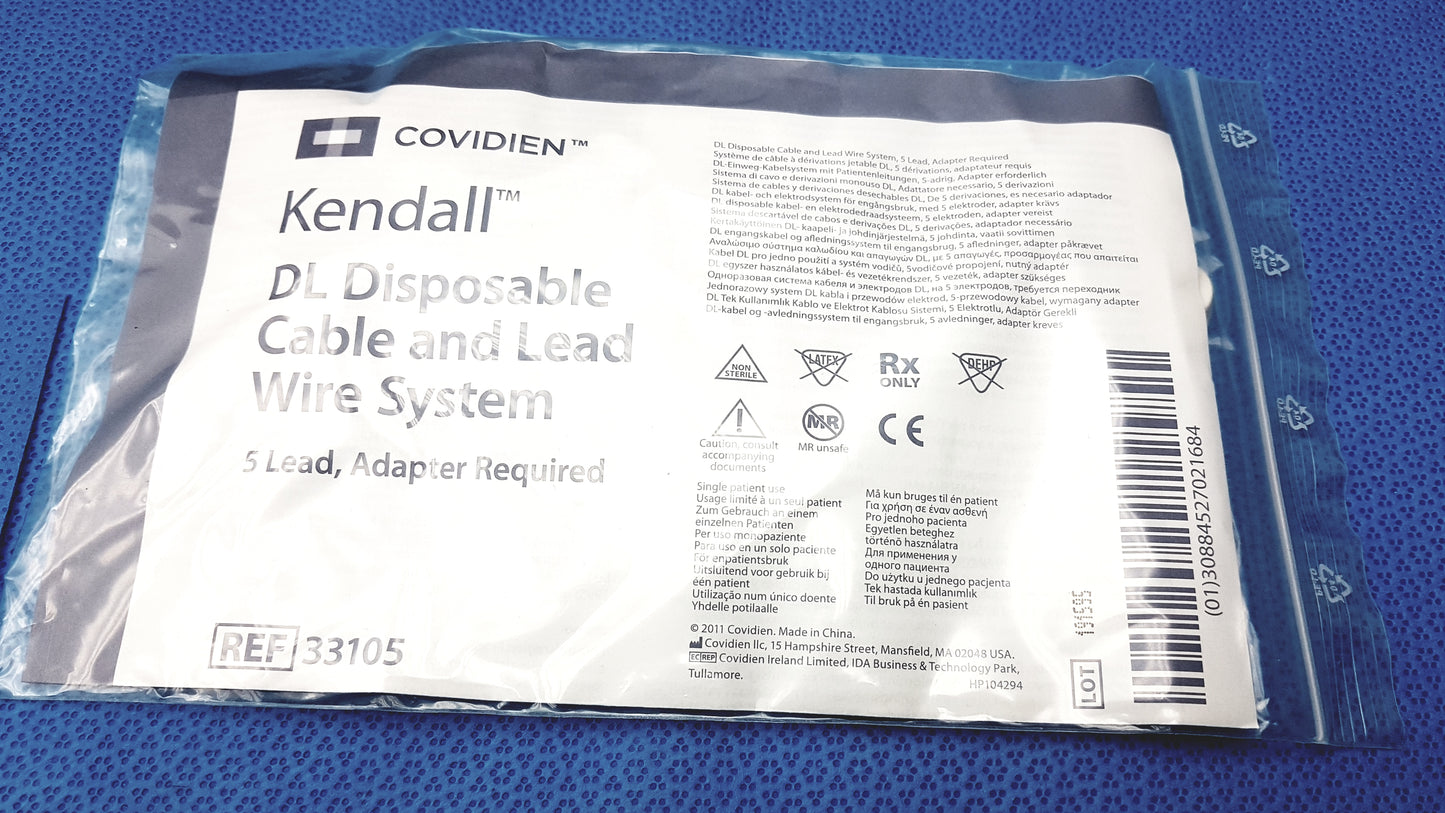 Lot of 56 - Covidien Kendall DL Disposable Cable and Lead Wire System Ref 33105