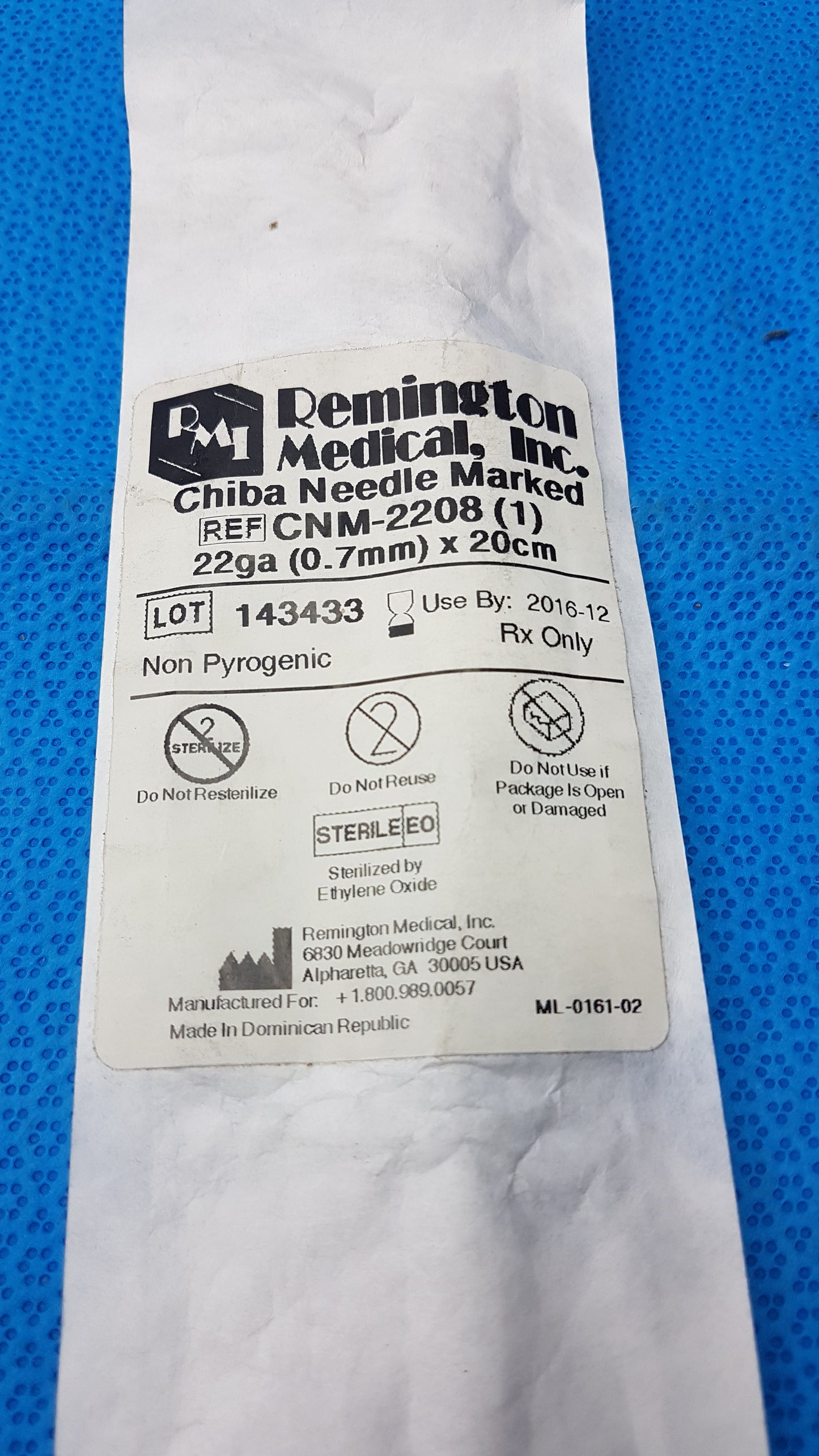 Remington Medical CNM-2208 Chiba Biopsy Needle 22ga x 20cm Sterile Single