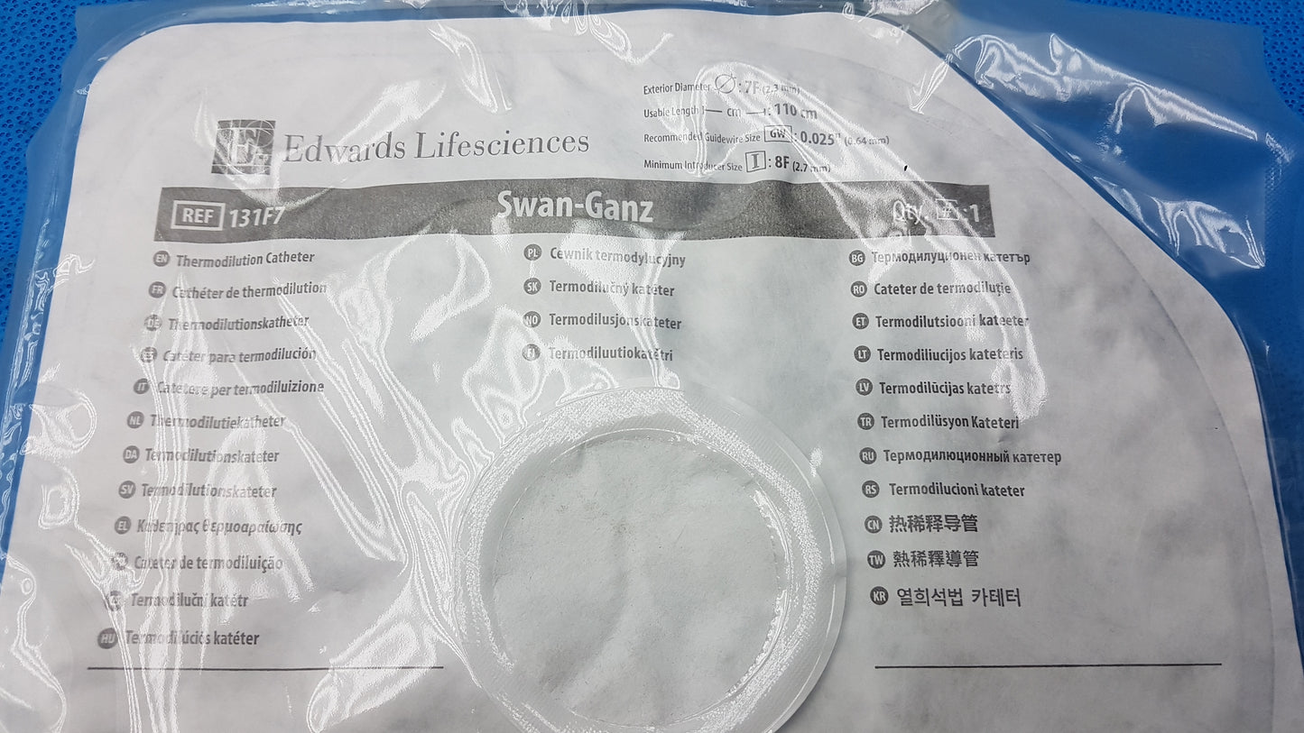 Edwards Lifesciences 131F7 Swan-Ganz Thermodilution Pulmonary Artery Catheter 7Fr