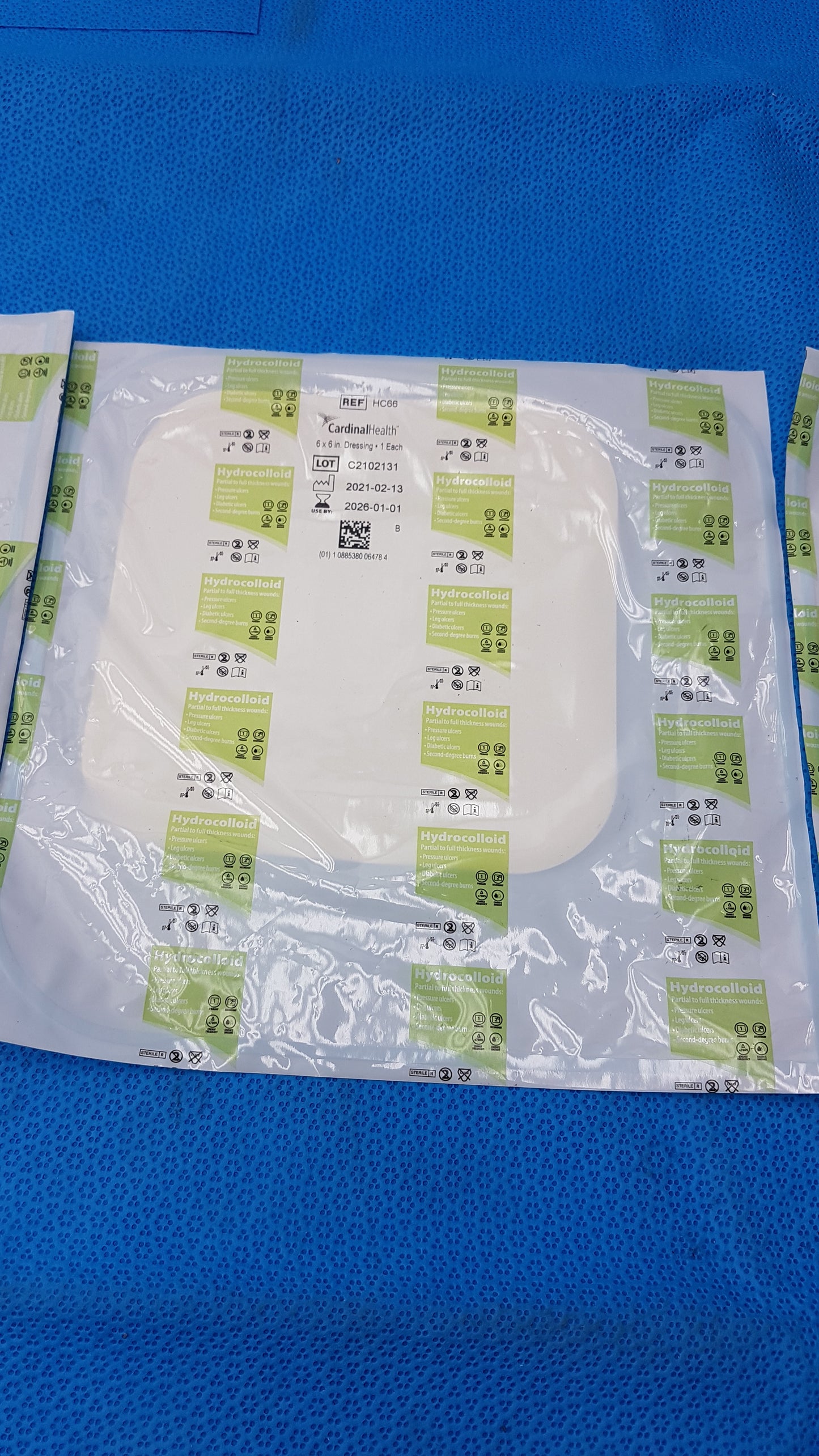 Lot of 3 Cardinal HC66 Hydrocolloid Wound Dressings 6"x6"