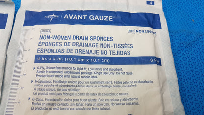 Lot of 2 Medline Avant Gauze Sterile Non-Woven Drain Sponges 4"x4" 6-Ply Ref NON256000