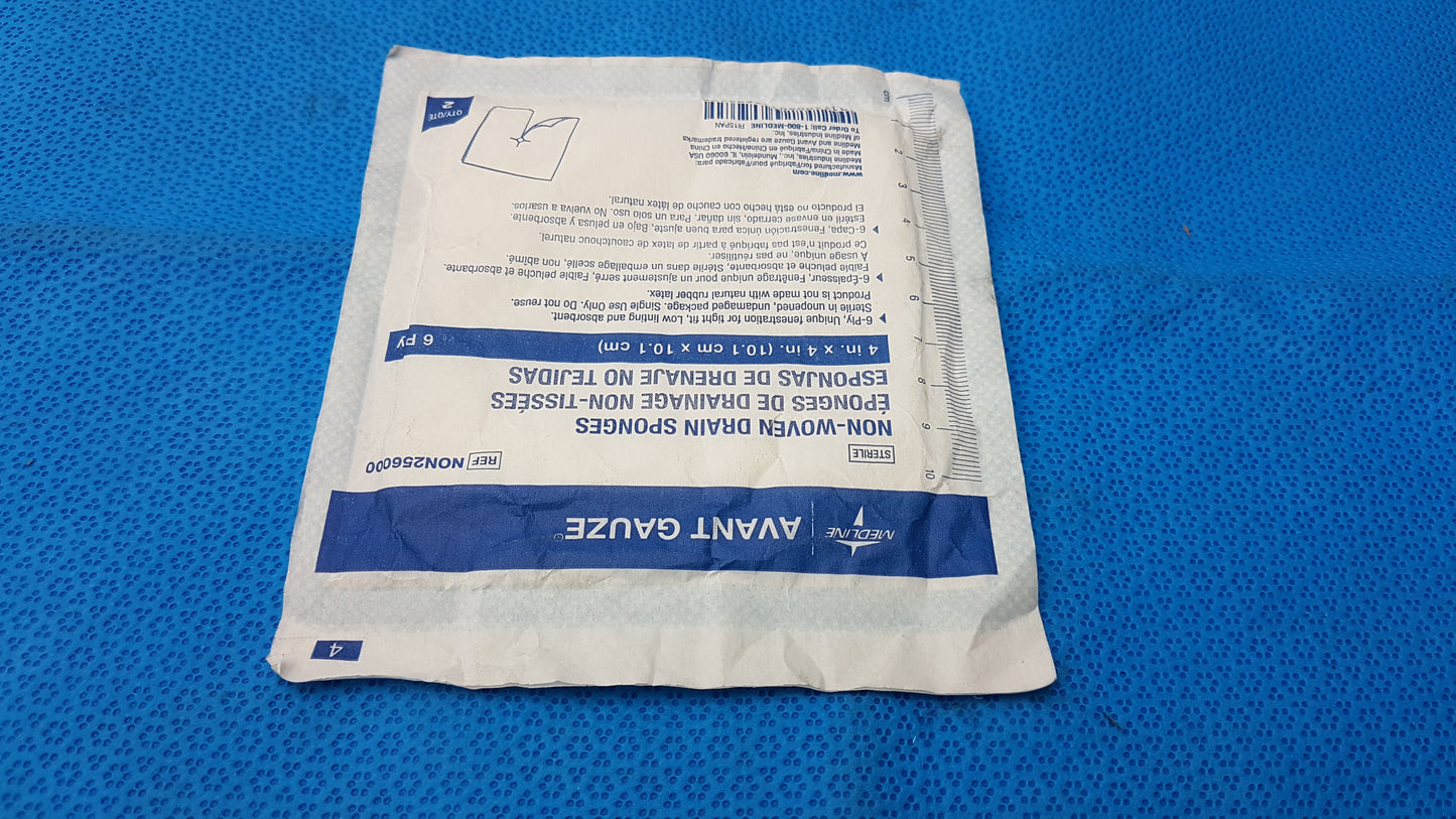 Lot of 2 Medline Avant Gauze Sterile Non-Woven Drain Sponges 4"x4" 6-Ply Ref NON256000