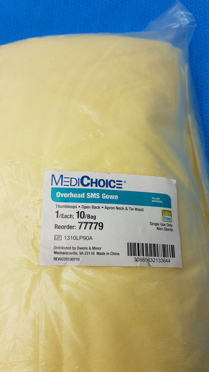 MediChoice Yellow Overhead SMS Isolation Gowns Size Large 10-Pack (Reorder 77779)
