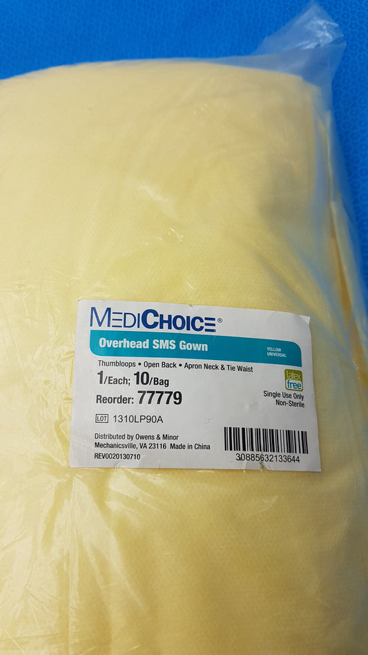 MediChoice Yellow Overhead SMS Isolation Gowns Size Large 10-Pack (Reorder 77779)