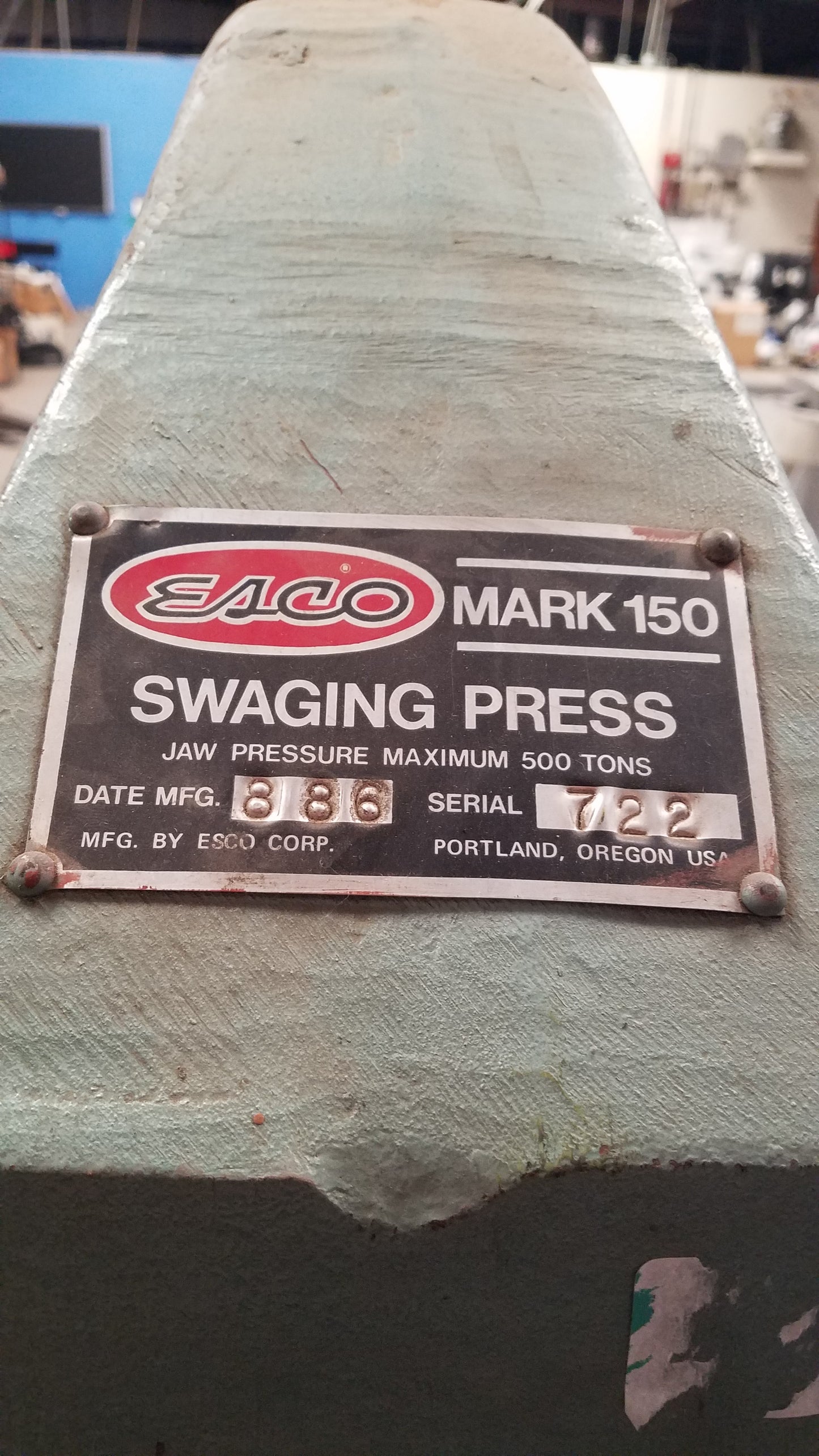 ESCO Mark 150 500-Ton Hydraulic Wire Rope Swaging Press Machine Sling Rigging