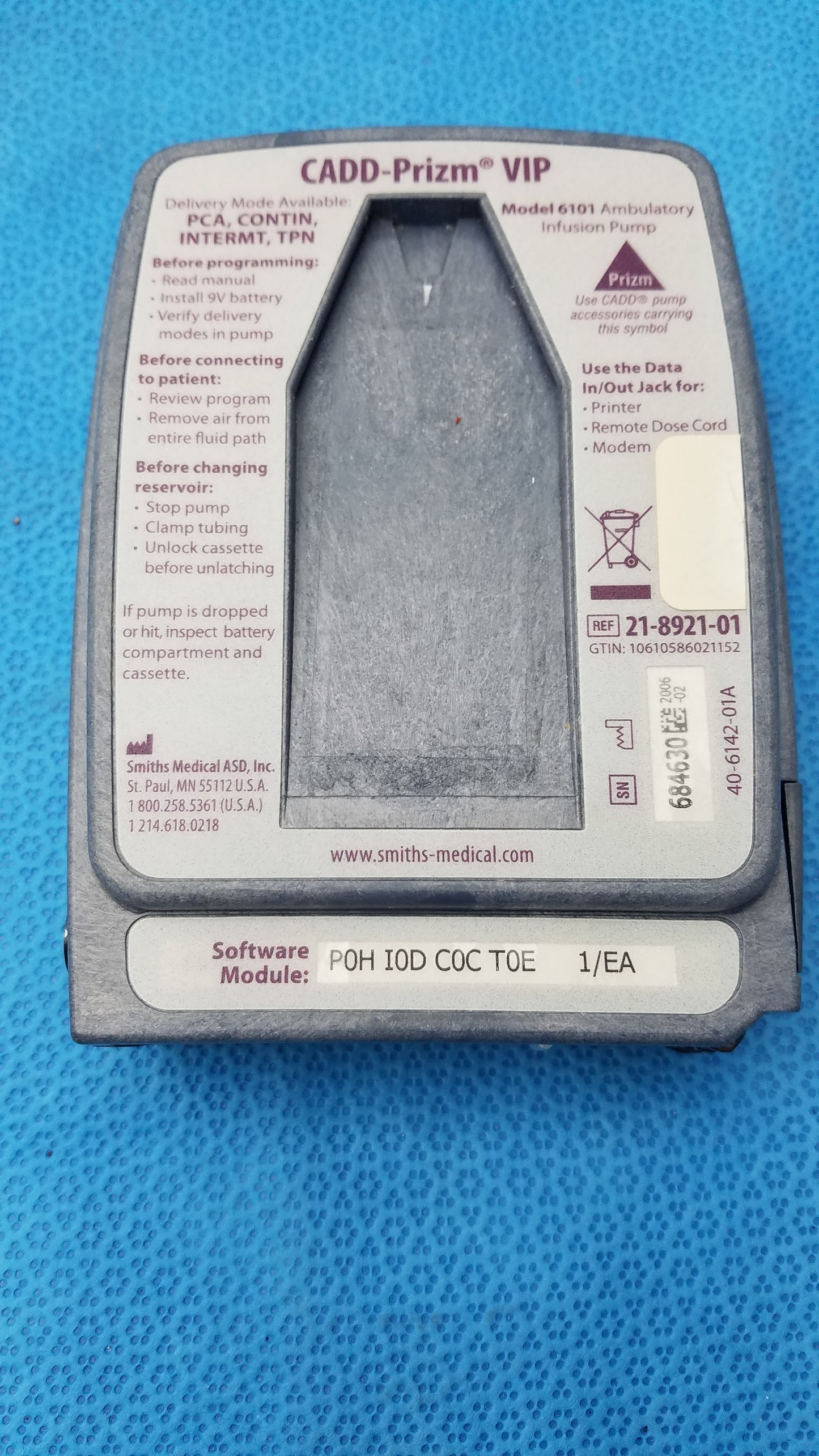 Smiths Medical 6100 Cadd Prizm Ambulatory Infusion Pump With Case Ref 21-8921-01