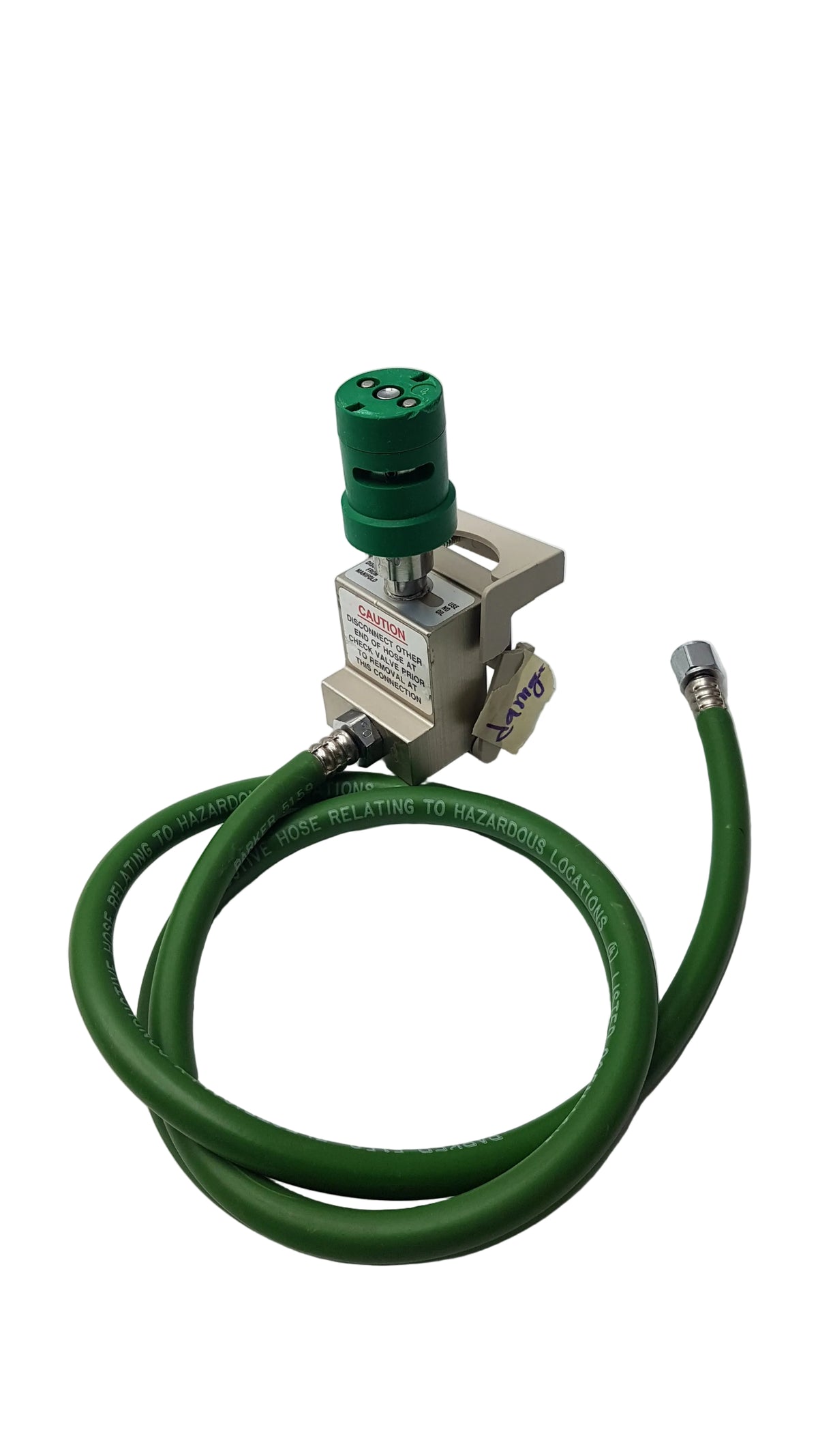 Hill-Rom Medical Oxygen Outlet Block Assembly With Parker 5159 Electrically Conductive Green Hose