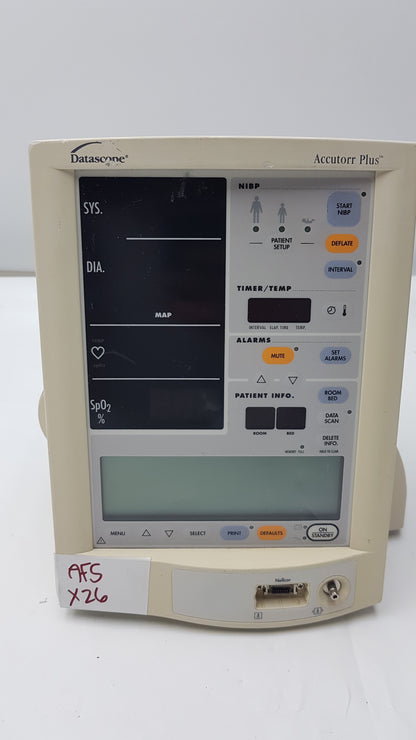 Datascope Accutorr Plus Portable Vital Signs Monitor P/N 0997-00-0427