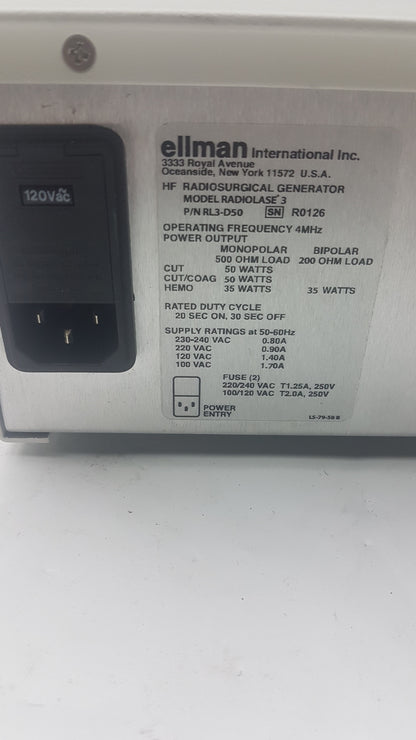 Ellman International Radiolase 3 Radiosurgical Generator P/N RL3-D50
