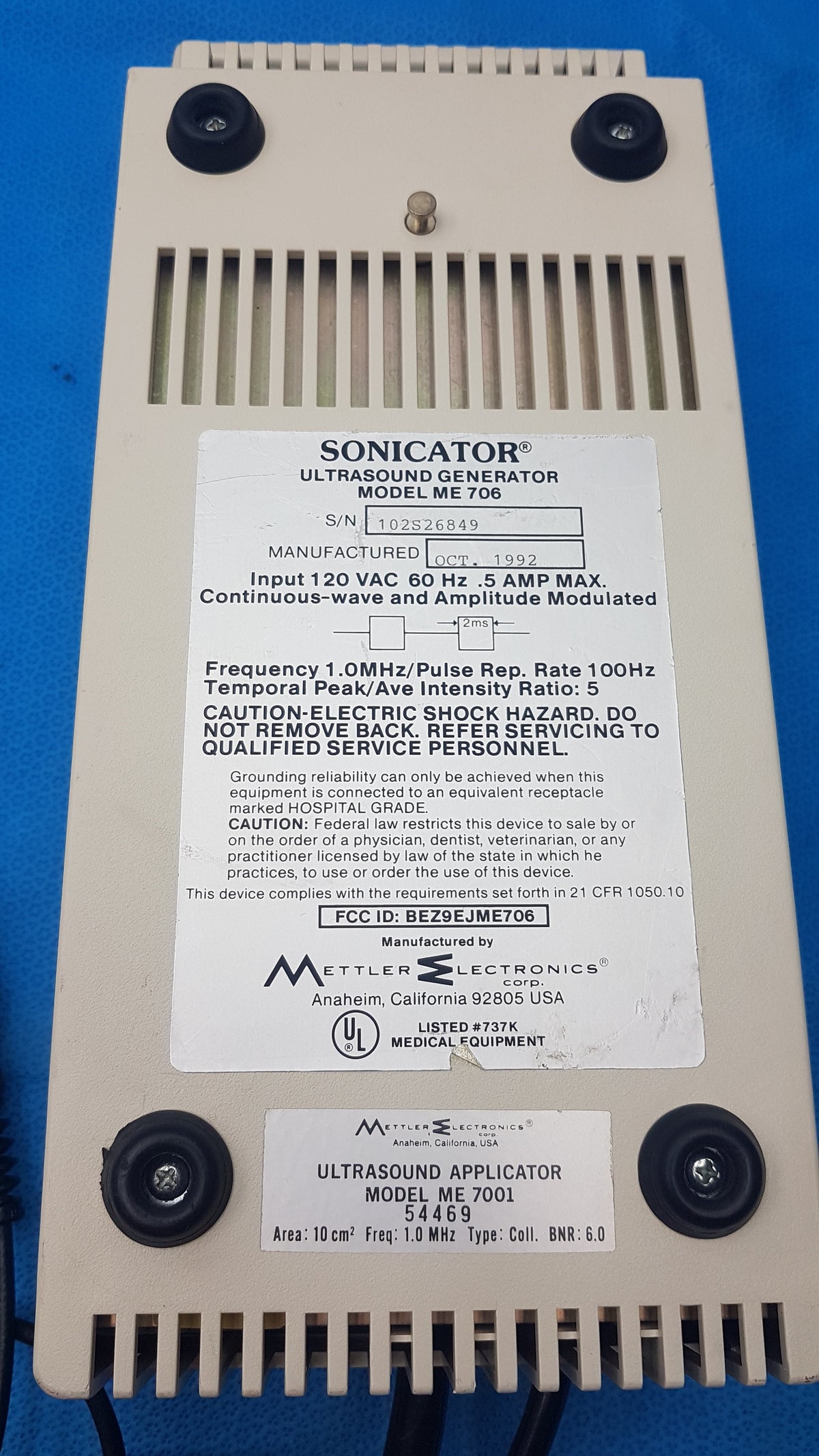 Mettler Electronics Sonicator 706 Ultrasound Therapy System Model - ME 706