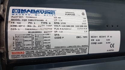 Marathon Electric Leybold Trivac D16BCS Rotary Vacuum Pump P/N 72260117