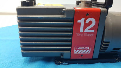 Edwards E2M-12 Dual Stage Rotary Vane Vacuum Pump With General Electric 3/4 HP Ac Motor M0D 5KC45PG1738T
