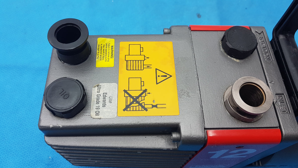 Edwards E2M-12 Dual Stage Rotary Vane Vacuum Pump With General Electric 3/4 HP Ac Motor M0D 5KC45PG1738T
