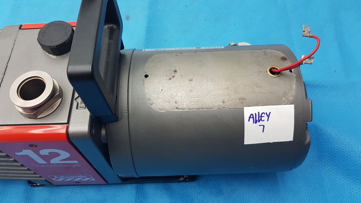Edwards E2M-12 Dual Stage Rotary Vane Vacuum Pump With General Electric 3/4 HP Ac Motor M0D 5KC45PG1738T