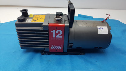 Edwards E2M-12 Dual Stage Rotary Vane Vacuum Pump With General Electric 3/4 HP Ac Motor M0D 5KC45PG1738T
