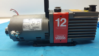 Edwards E2M-12 Dual Stage Rotary Vane Vacuum Pump With General Electric 3/4 HP Ac Motor M0D 5KC45PG1738T