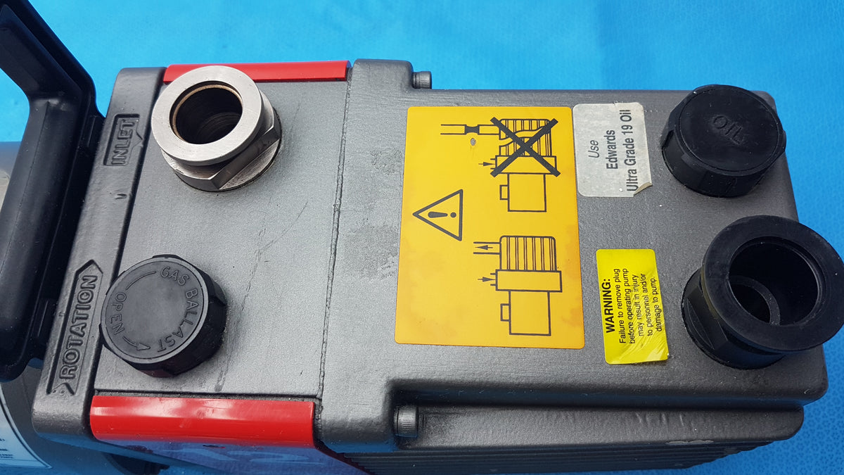 Edwards E2M-12 Dual Stage Rotary Vane Vacuum Pump With General Electric 3/4 HP Ac Motor M0D 5KC45PG1738T
