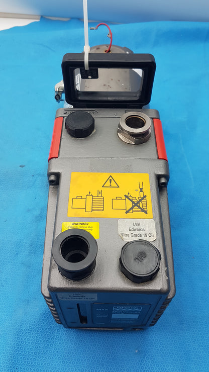 Edwards E2M-12 Dual Stage Rotary Vane Vacuum Pump With General Electric 3/4 HP Ac Motor M0D 5KC45PG1738T