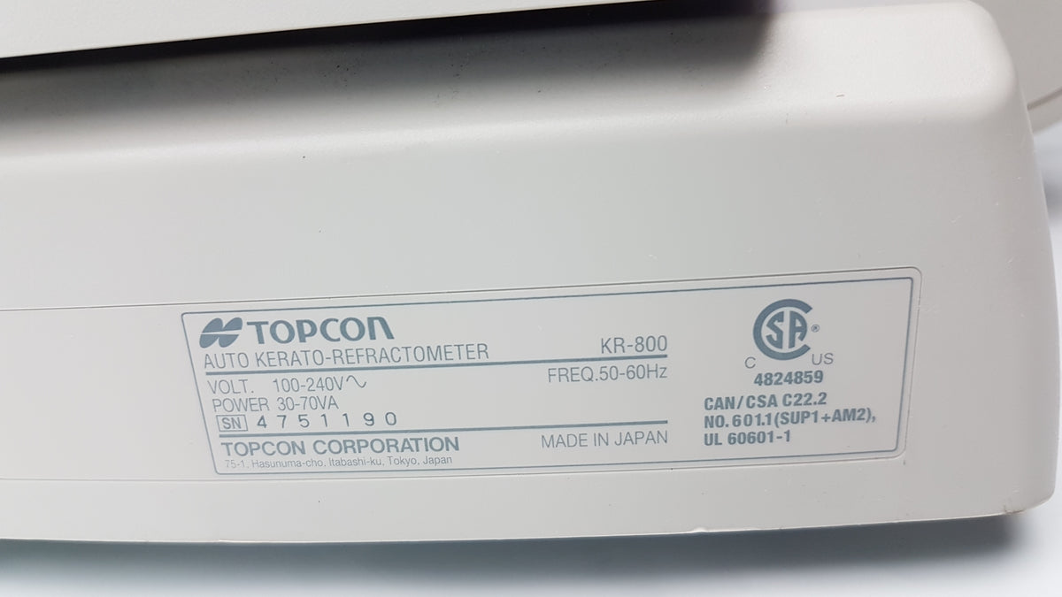 Topcon KR-800 Auto Kerato-Refractometer 50-60Hz S/N 4751190