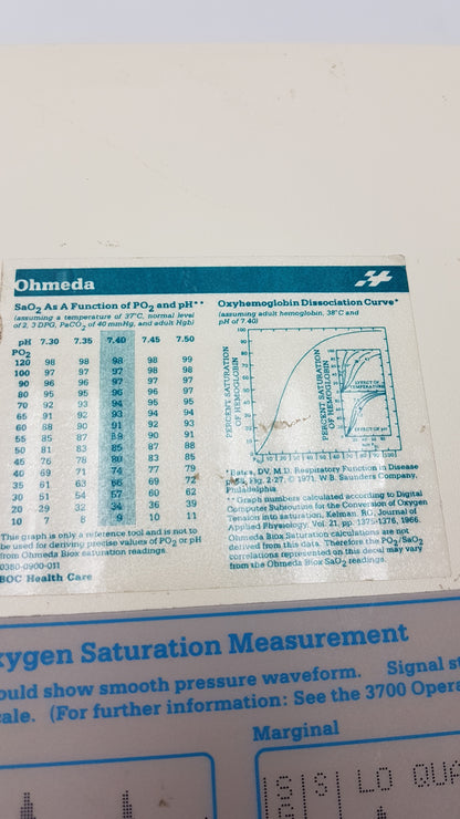 BOC Health Care Ohmeda Biox 3700 Pulse Oximeter Patient Monitor S/N FMAX00690