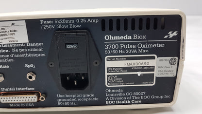 BOC Health Care Ohmeda Biox 3700 Pulse Oximeter Patient Monitor S/N FMAX00690