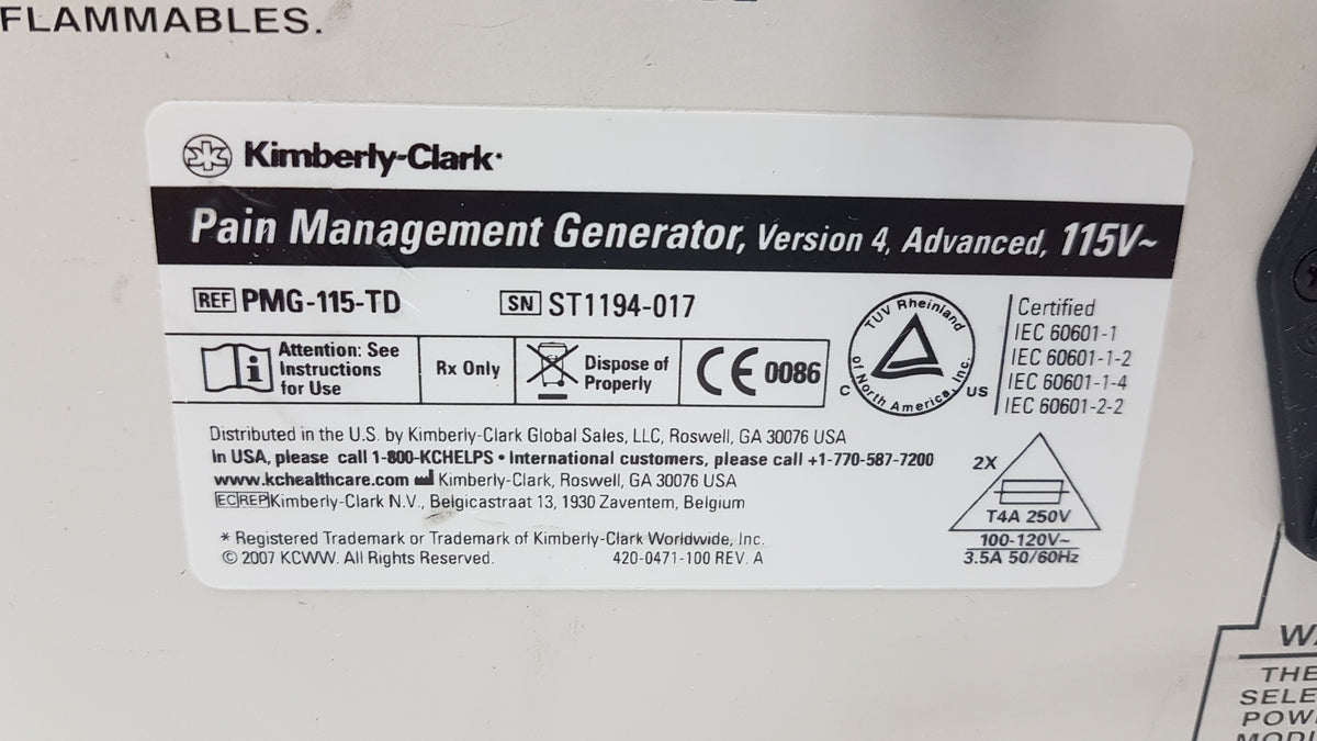 Kimberly Clark Pain Management Generator Version 4 115V Ref PMG-115-TD