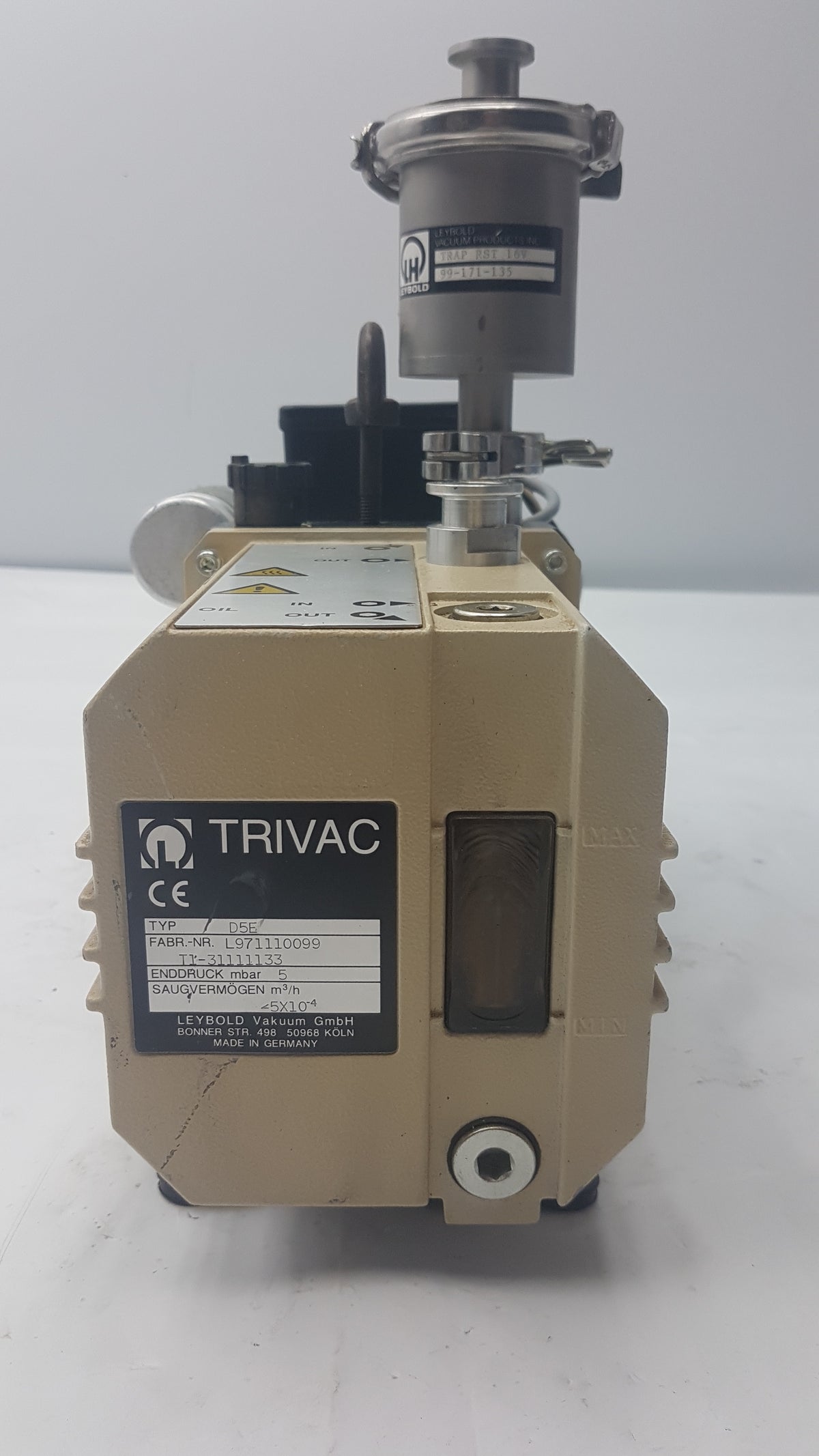 Leybold Trivac D5E Dual Stage Oil Sealed Rotary Vane Vacuum Pump