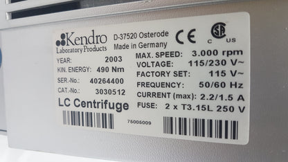 Kendro D-37520 Roche LC Carousel Centrifuge 3 RPM 115/230V 50/60 Hz Cat # 3030512