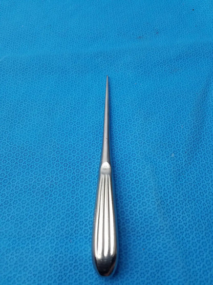 Silver spratt bone curette stainless surgical instrument with slender pointed tip and ribbed handle for orthopedic use