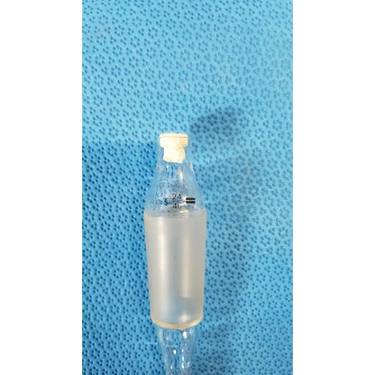 Clear plastic iv bag with white cap and measurement markings for use with 24/40 glass thermometer adapter lab thermometry tube