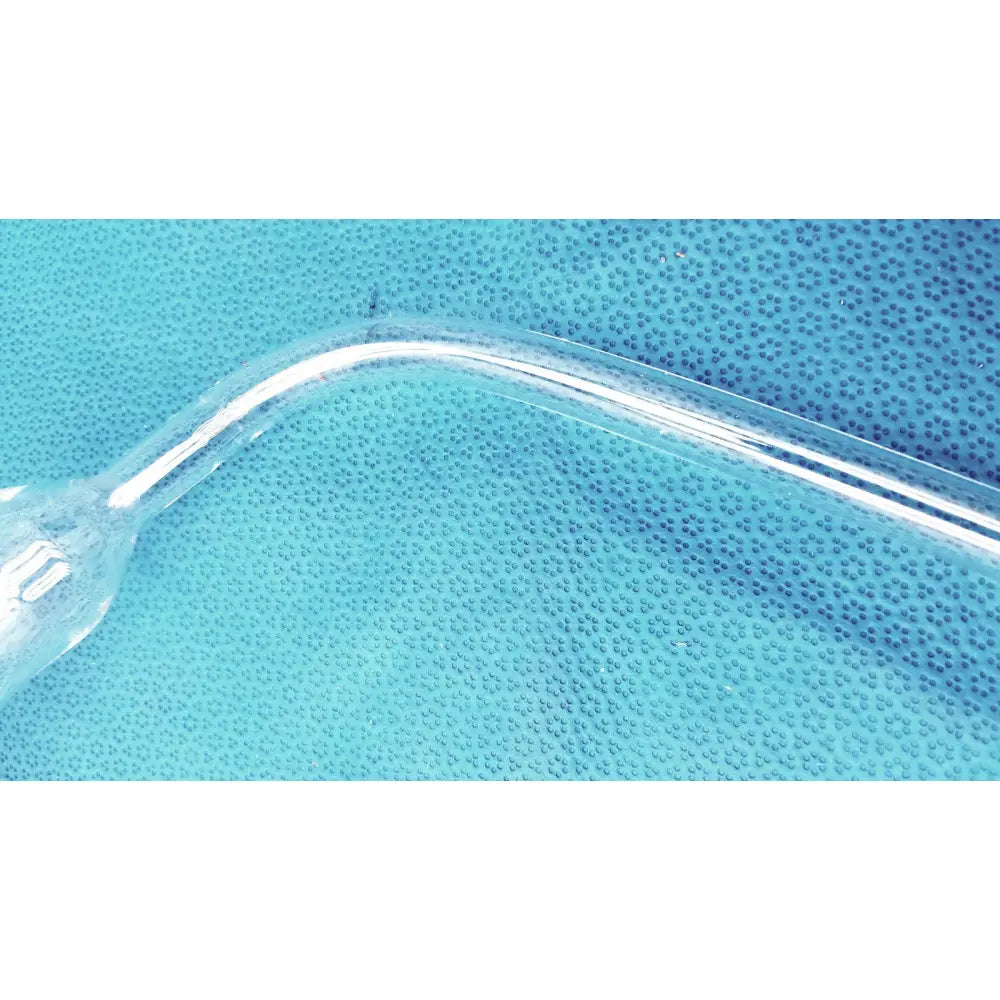 Clear plastic syringe with transparent barrel and metallic needle alongside 24/40 glassware adapter for rubber hose tube connection