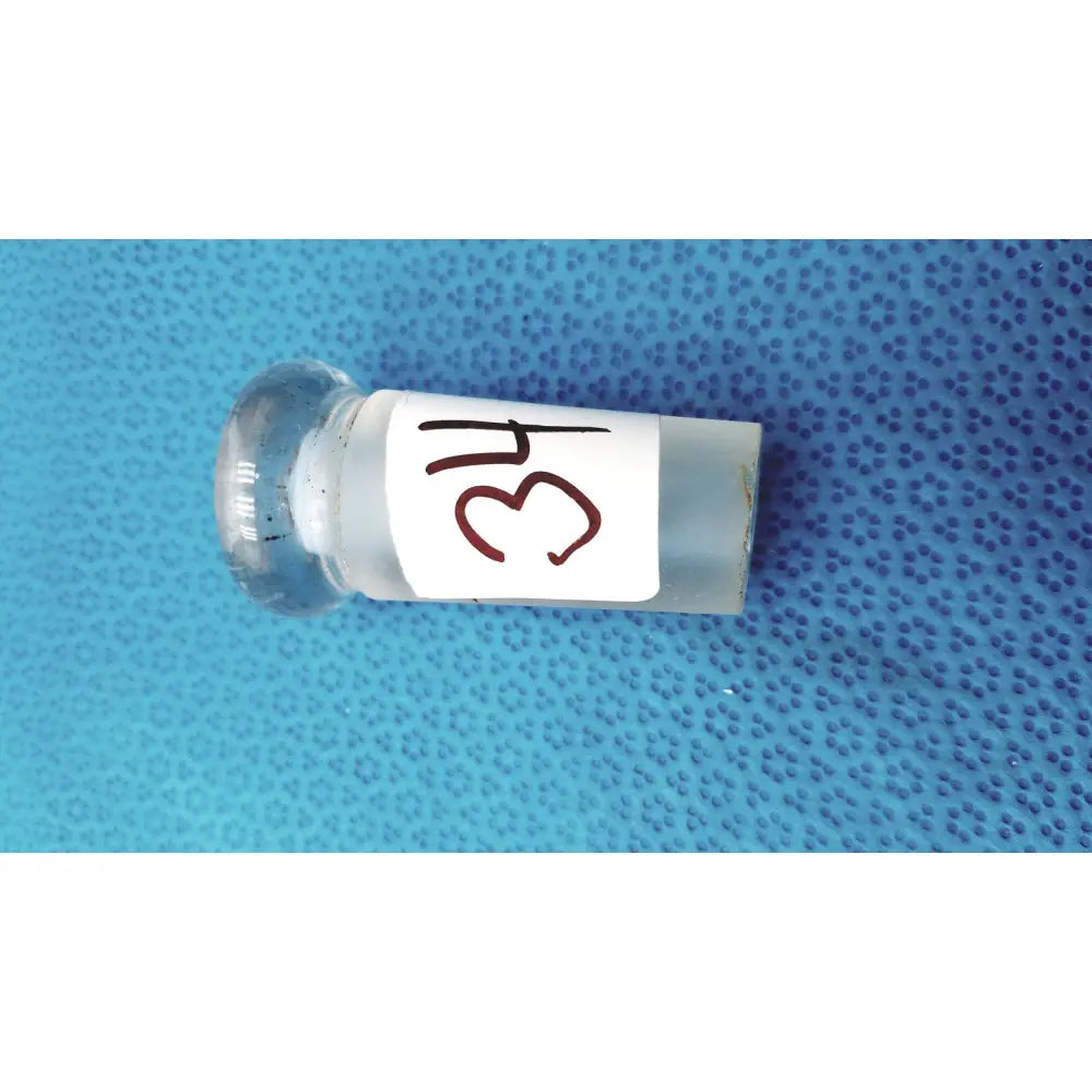 Clear glass vial with white label marked 34 in brown ink for 24/40 lab glass adapter high-quality borosilicate glass joint connector