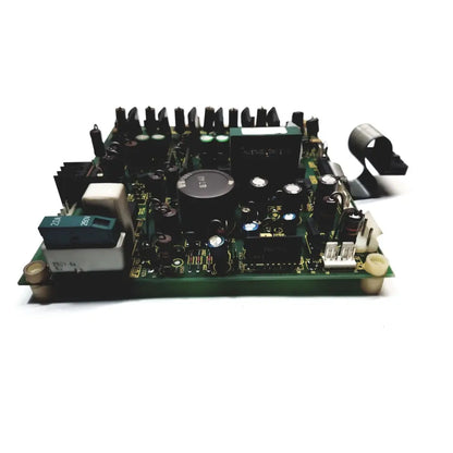 Green printed circuit board with black electronic components and connectors in 2p8414t mother board 2n3k2053-crdid-2053b