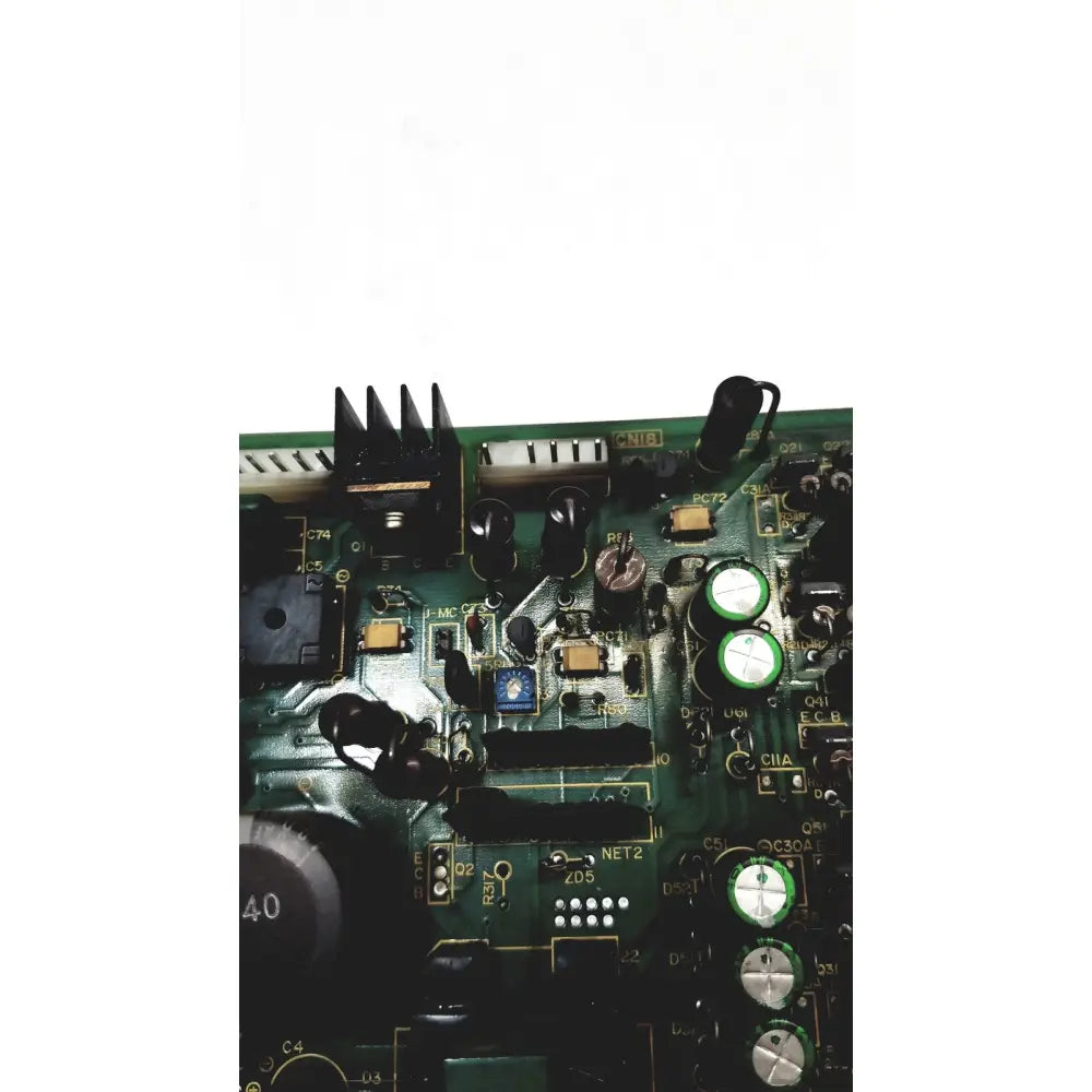 Green circuit board with black and silver electronic components of 2p8414t mother board 2n3k2053-crdid-2053b