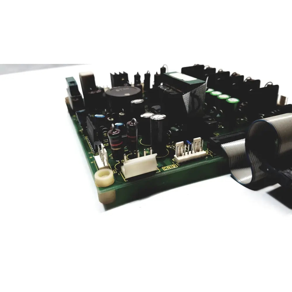 Green printed circuit board with black capacitors and connectors on 2p8414t mother board 2n3k2053-crdid-2053b