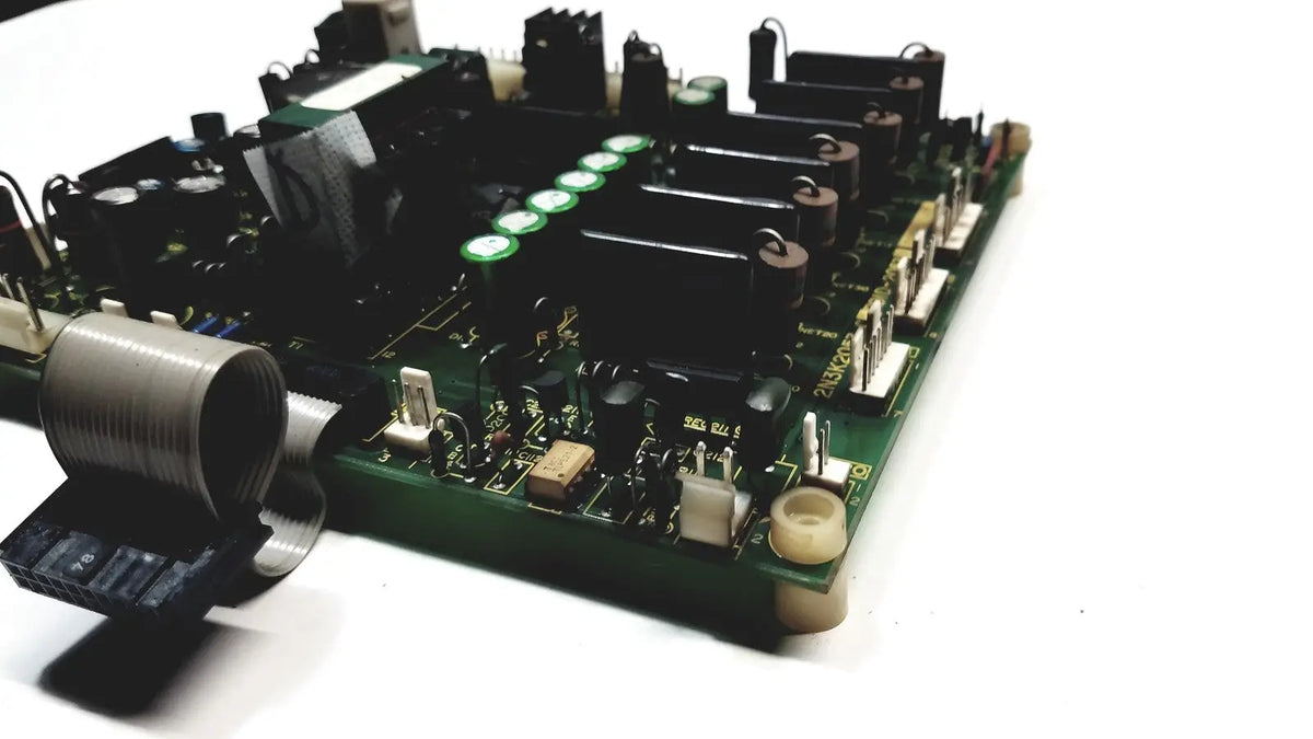 Green printed circuit board with black capacitors and coiled wire for 2p8414t mother board 2n3k2053-crdid-2053b
