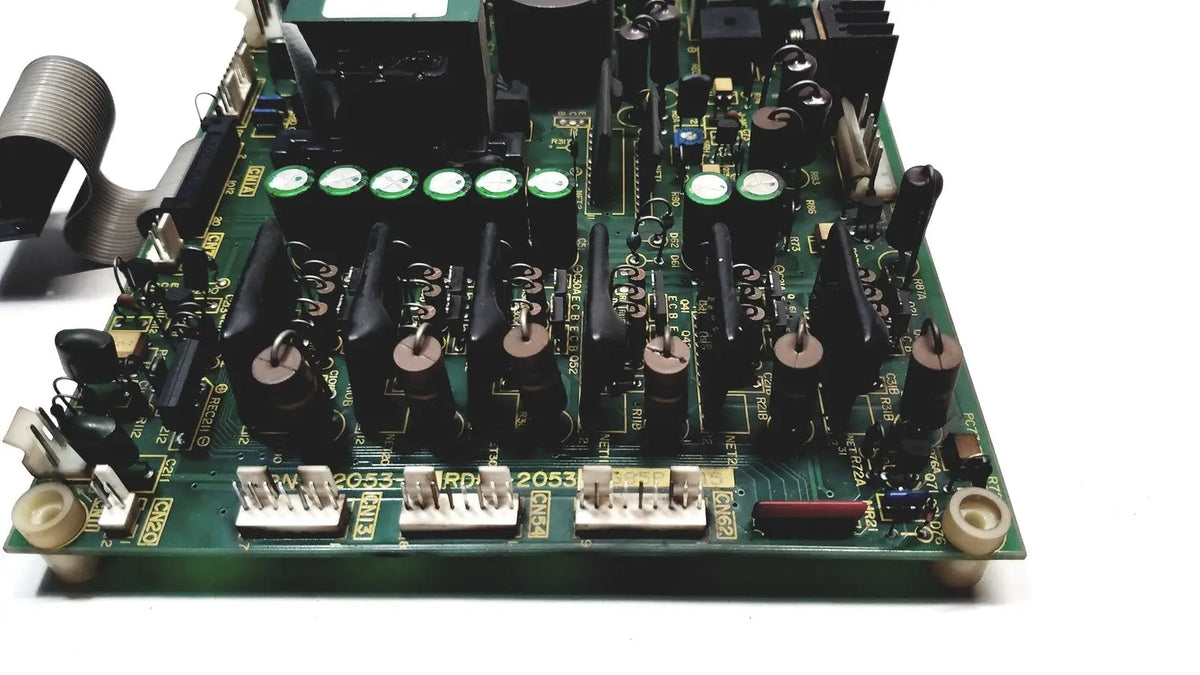 Green printed circuit board with black capacitors and green led indicators for 2p8414t mother board 2n3k2053-crdid-2053b